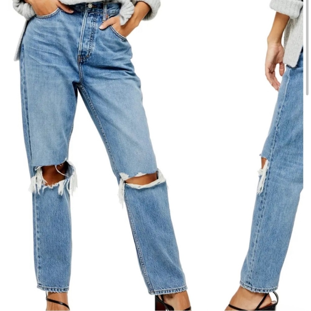 TOPSHOP ripped knee dad jeans size 30 Petite
